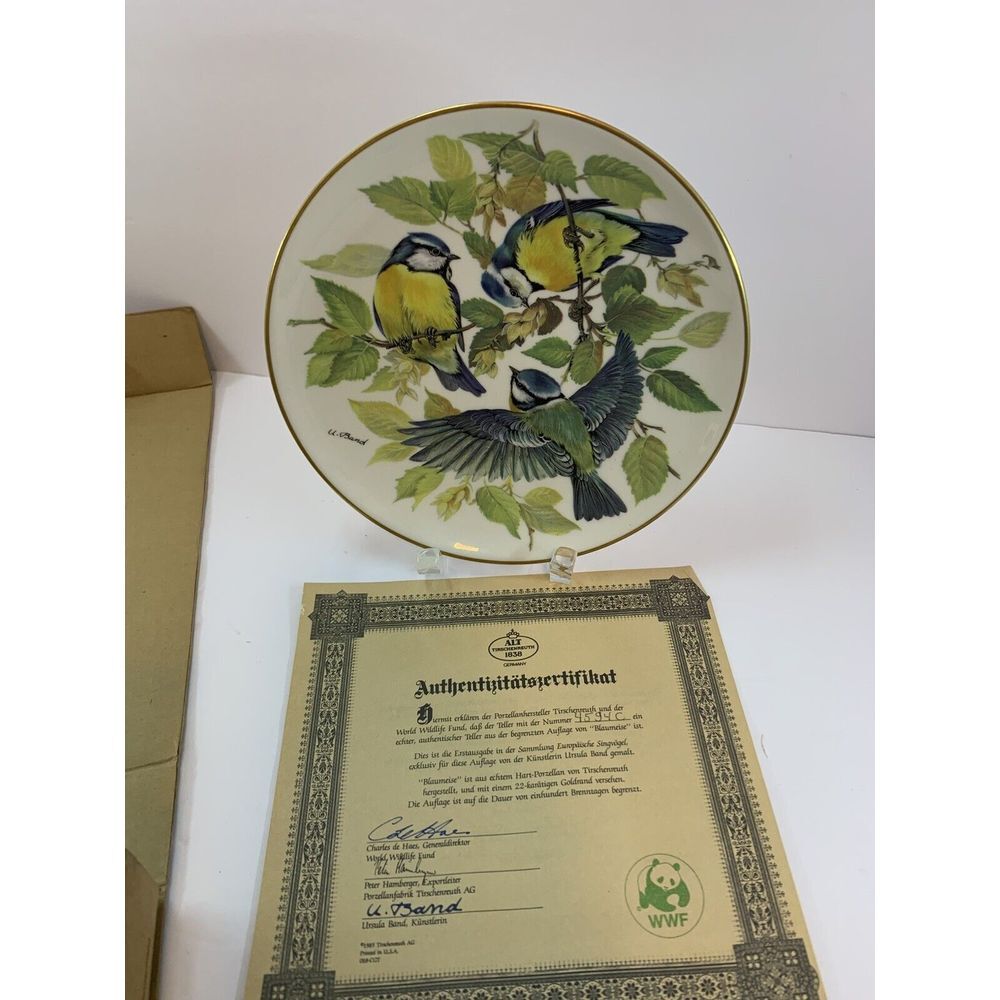 Vintage 1985 Collector's Plate " BLAUMEISE" by Ursula Band 22K Gold Rim w/COA - Picture 4 of 9
